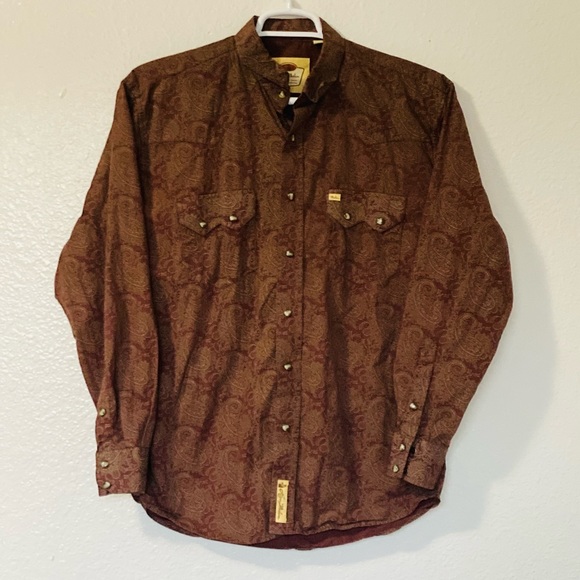 Vintage Larry Mahan Western Brown Paisley Cowboy Collection Rodeo Shirt Sz L - Picture 4 of 9